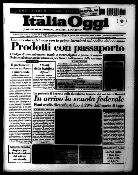 Italia oggi : quotidiano di economia finanza e politica